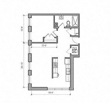 Floor plan for 1 bed, 1 bath, 757 sqft